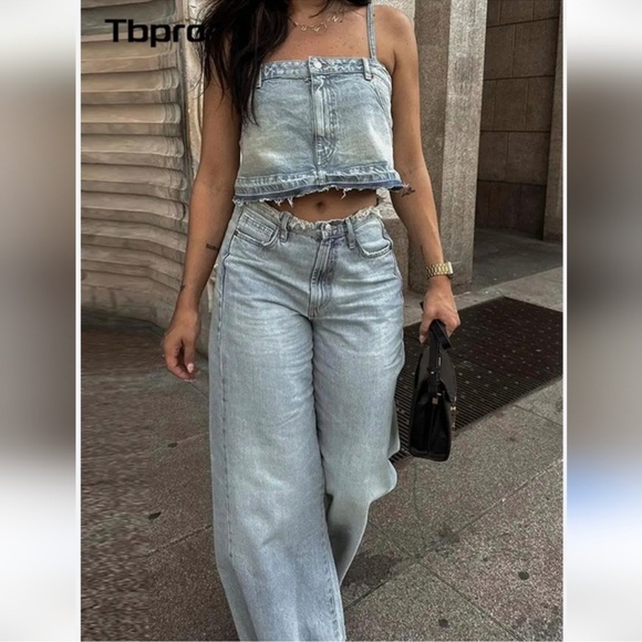 ZARA Denim Skirt style crop top blue size XS - Picture 1 of 11